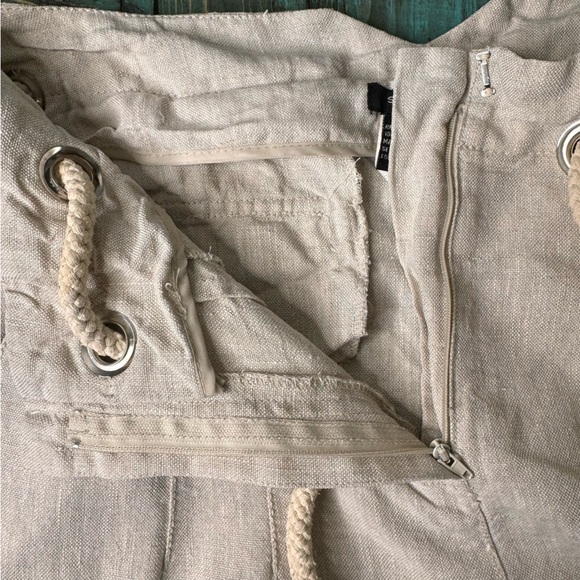 Sandro Sportswear Tan 100% Linen Wide Leg Pants Rope Belt Size 10 Nautical - Picture 6 of 16